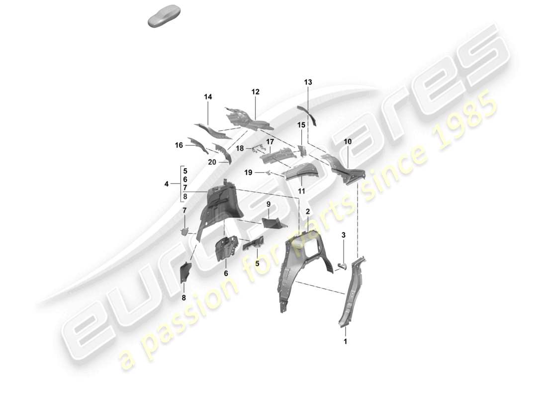 porsche 2025 (macan-e) side part inner c-pillar rear d-pillar parts diagram