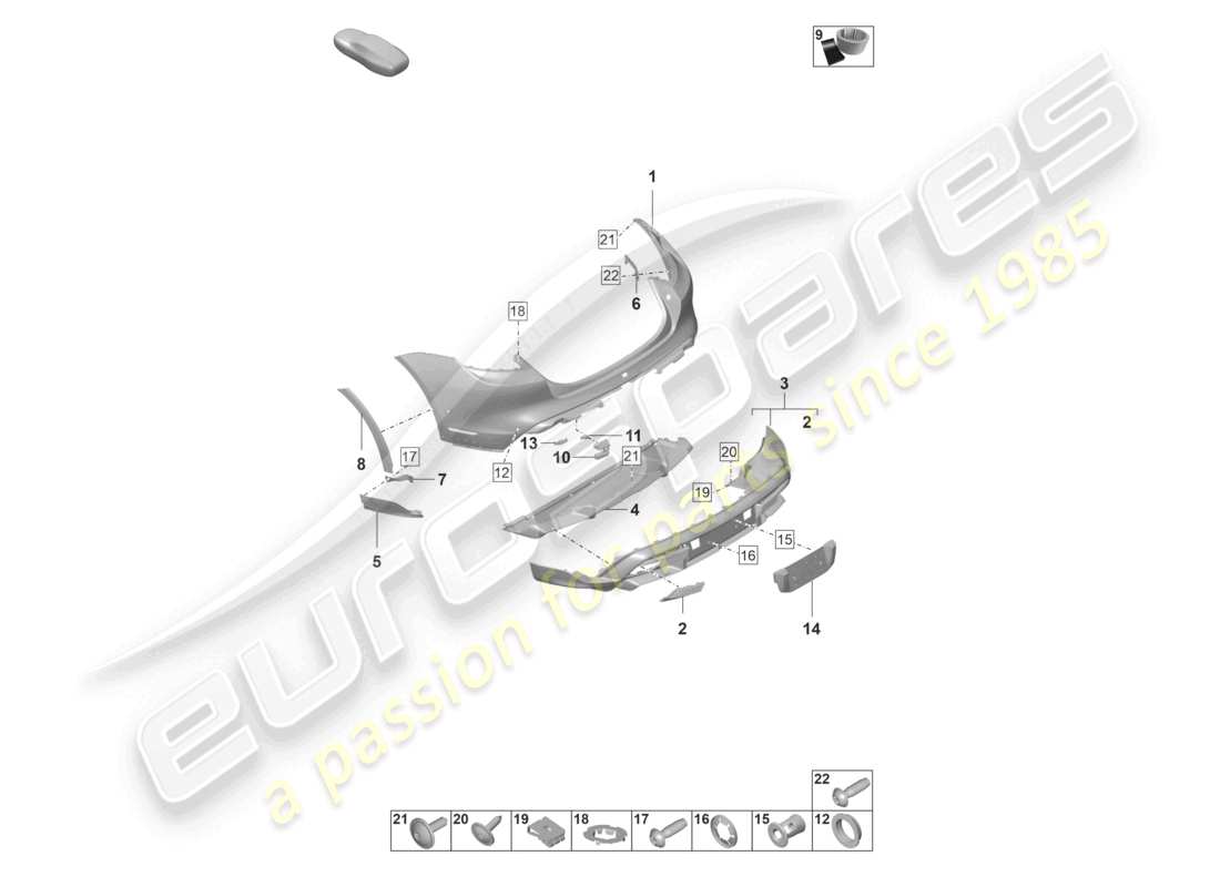 porsche 2022 (taycan 9j1-1) bumper rear for equipment variant: basic offroad cross turismo part diagram