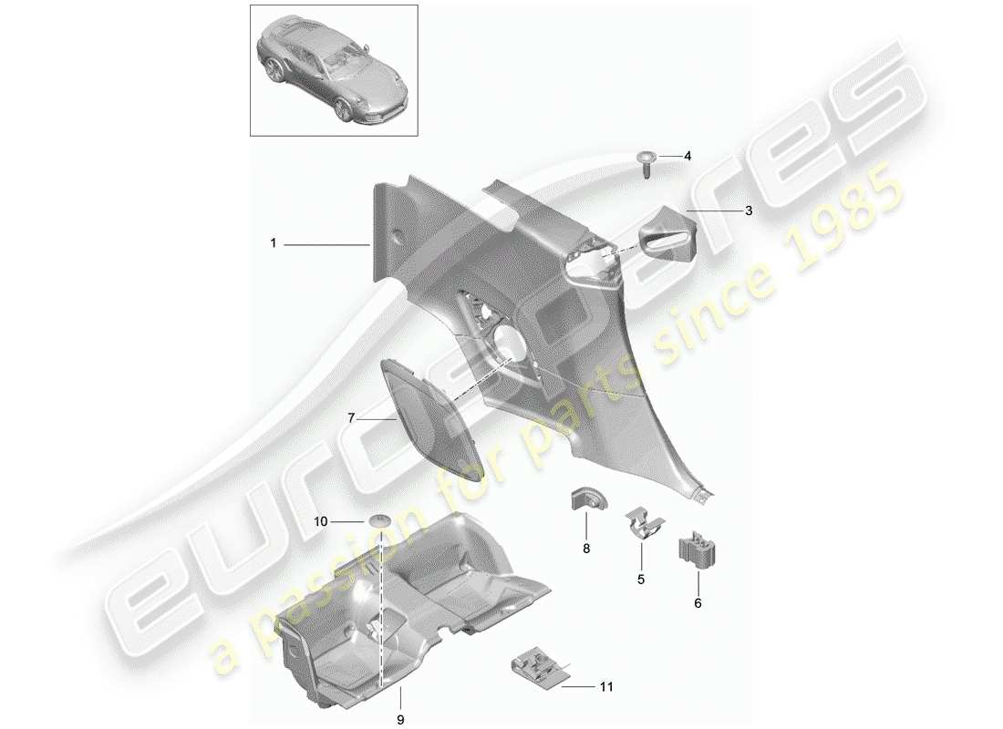 porsche 2018 (991-2 turbo) quarter trim panel part diagram