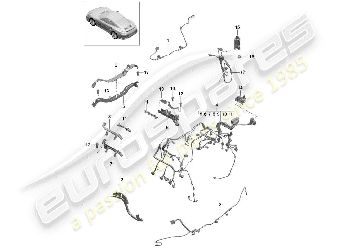 porsche 2018 (991-2 turbo) wiring harnesses part diagram