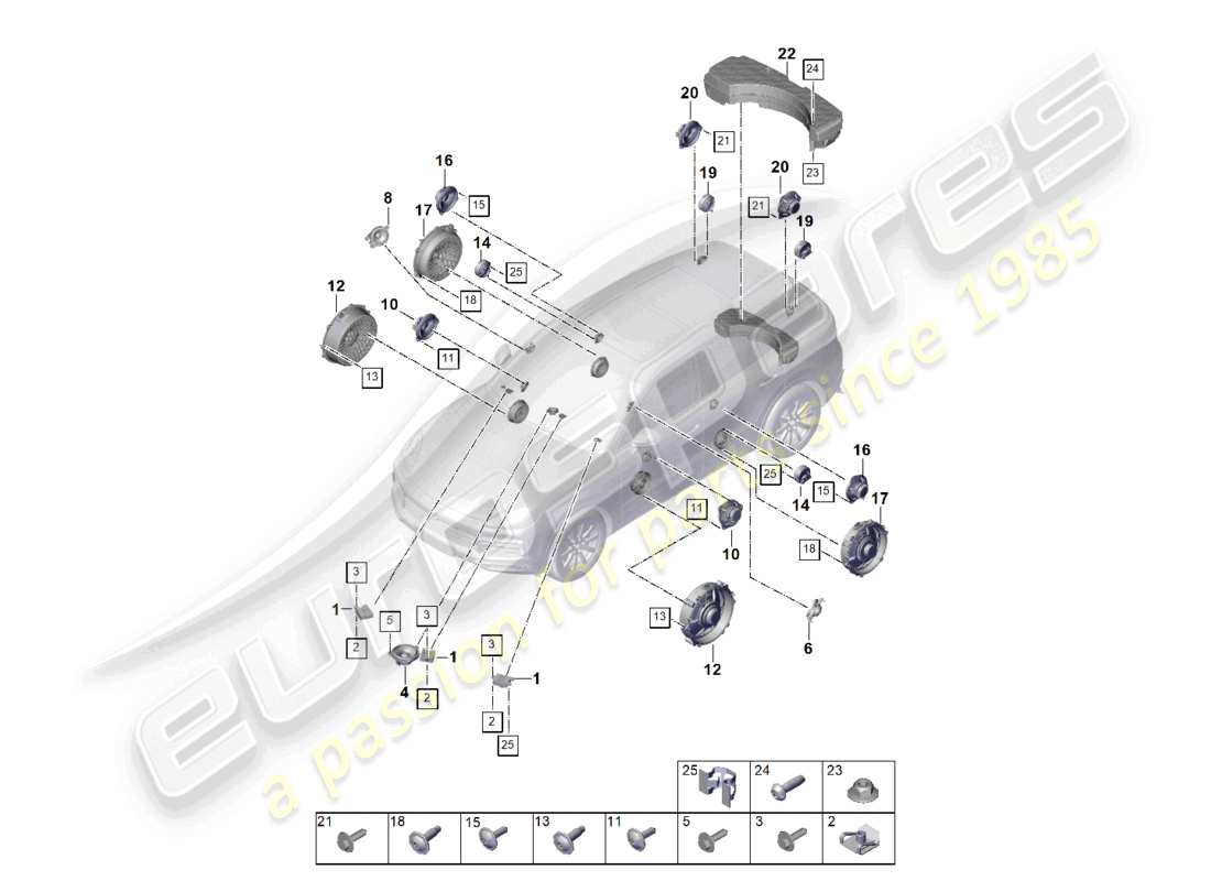 porsche 2024 (cayenne e3 9ya/9yb) loudspeaker part diagram