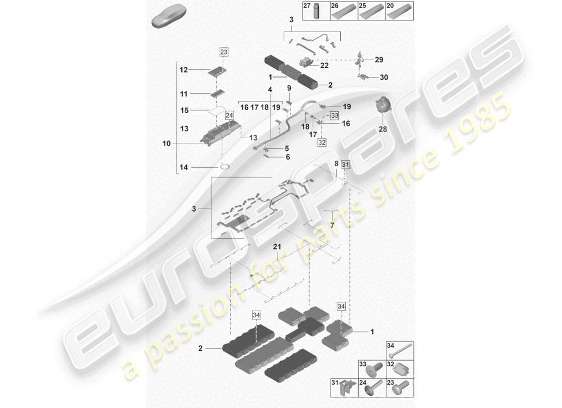 porsche 2020 (taycan 9j1-1) spare battery electric drive individual parts part diagram