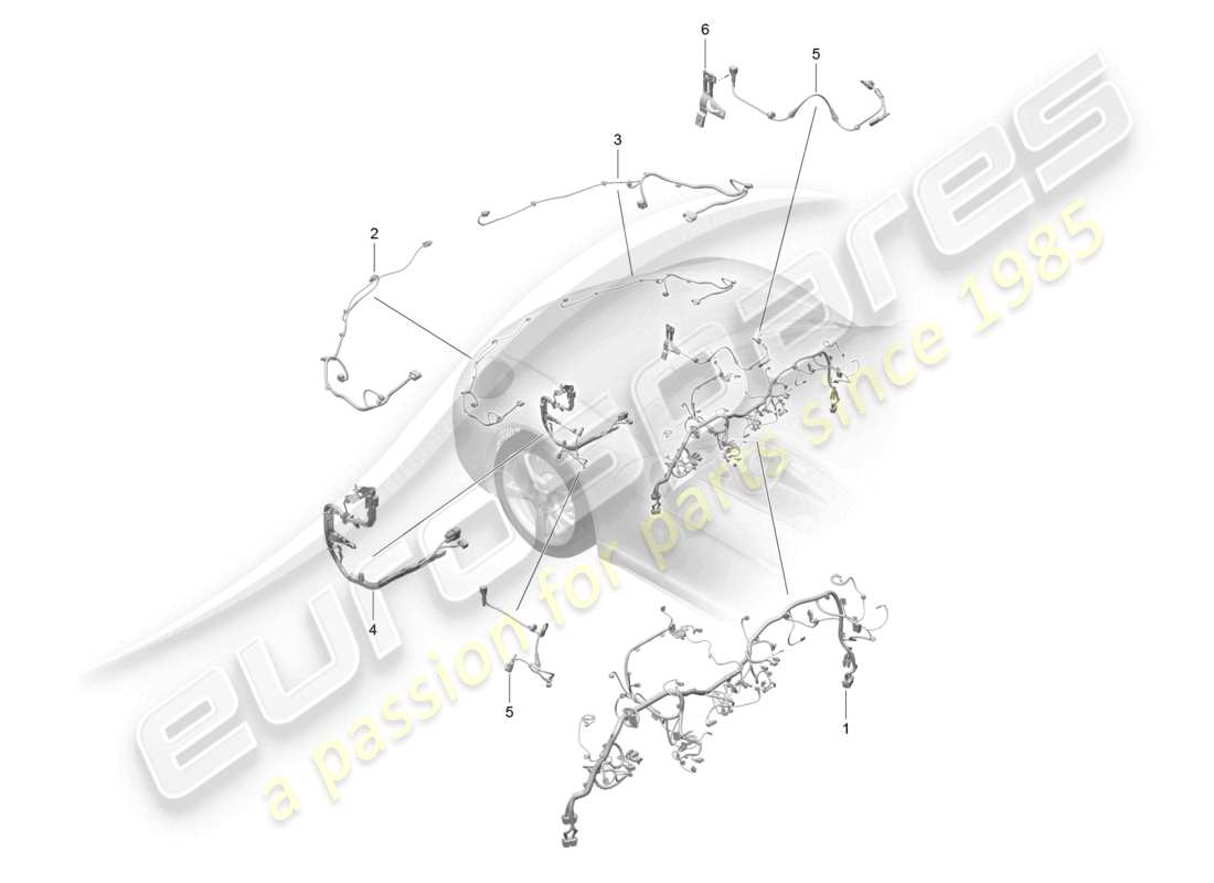 porsche 2022 (718 cayman) wiring looms front dashboard trim steering front axle differential part diagram