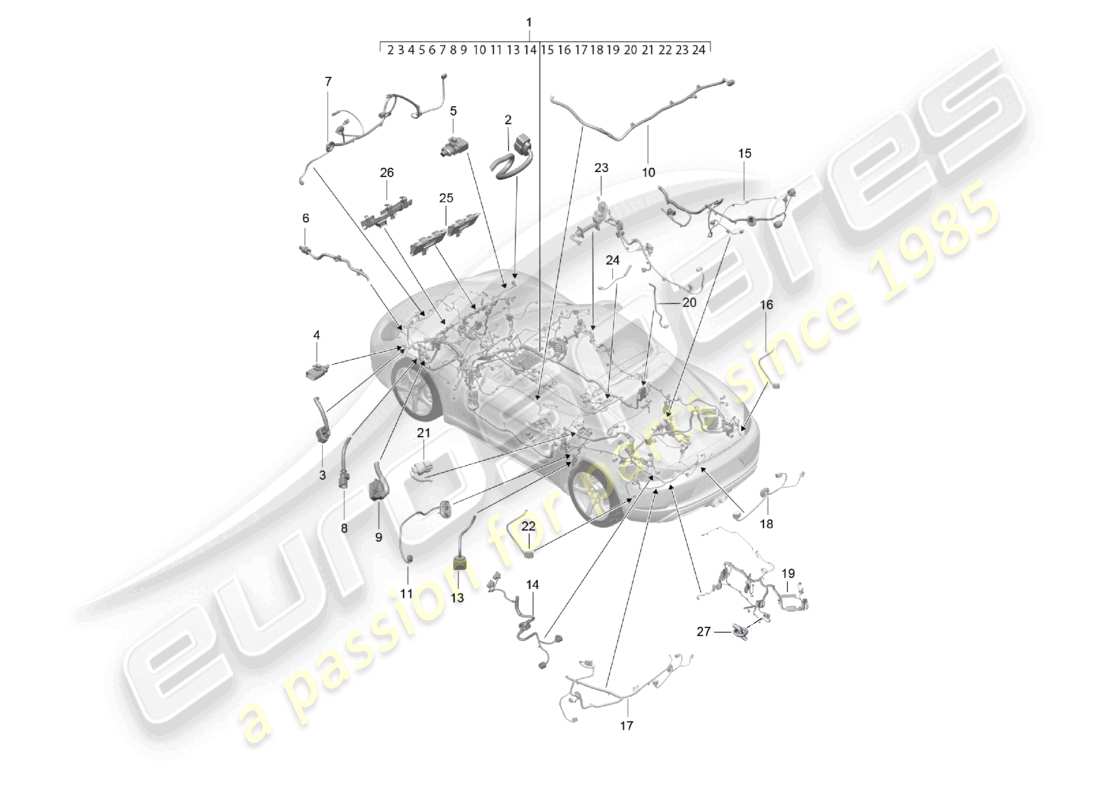 porsche 2022 (718 cayman) wiring looms passenger compartment and part section wiring harness part diagram