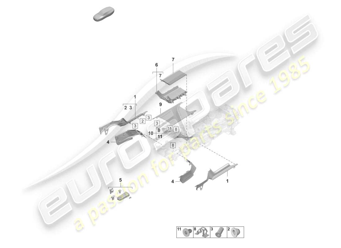 porsche 2023 (taycan 9j1-1) trims front tray centre console part diagram