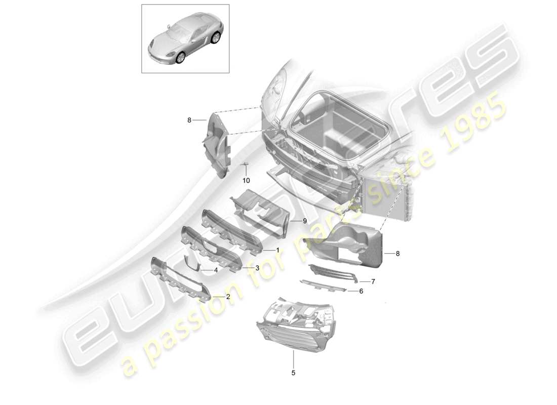 porsche 2023 (718 cayman) air guide front bumper part diagram