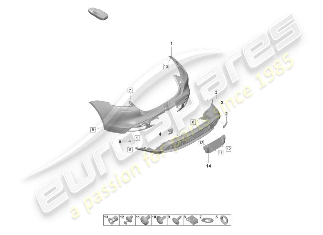 porsche 2023 (taycan 9j1-1) bumper rear for equipment variant: basic part diagram