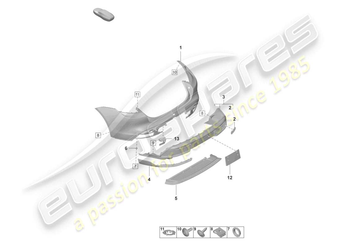 porsche 2023 (taycan 9j1-1) bumper rear sport design package part diagram