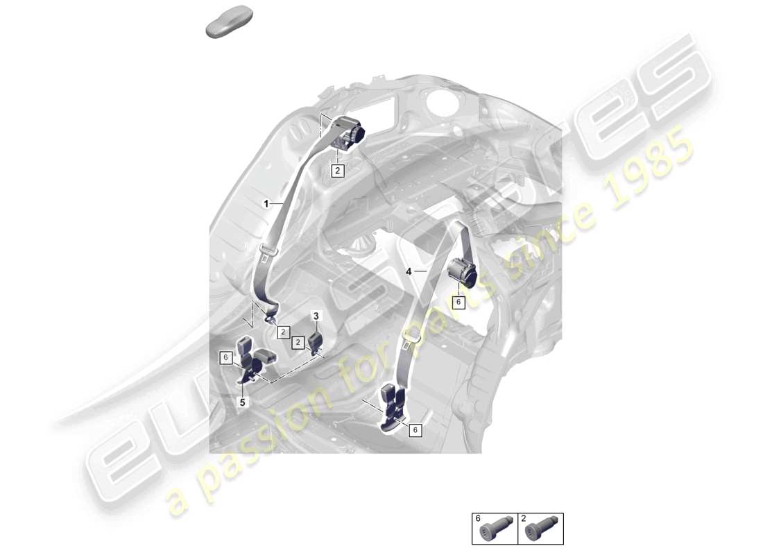 porsche 2025 (panamera 976) seat belt with rear belt tensioner unit part diagram