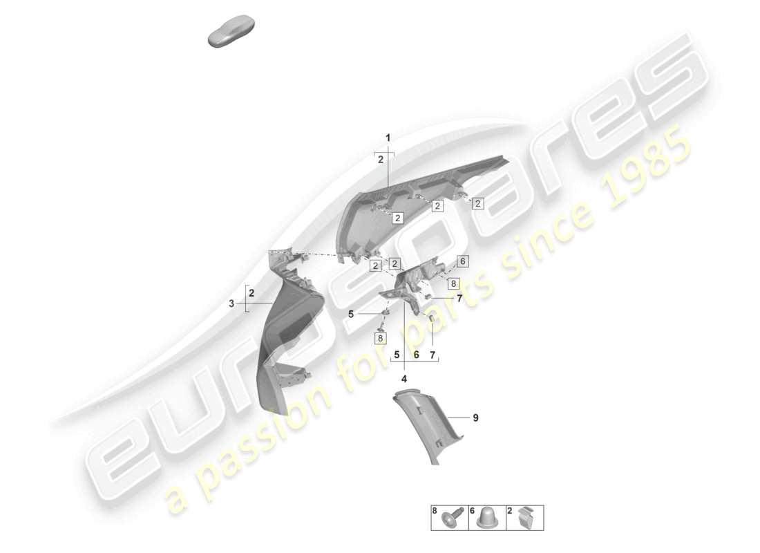 porsche 2023 (taycan 9j1-1) c-pillar trim part diagram