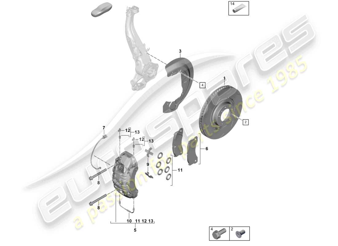 porsche 2025 (panamera 976) disc brake 19 front axle black green part diagram