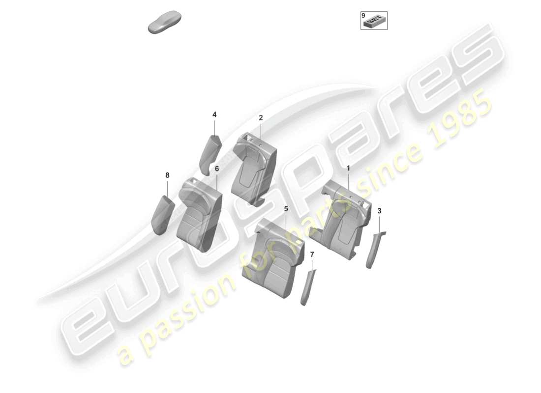 porsche 2021 (taycan 9j1-1) foam sect. for rest side supp. backrest cover standard seat comfort seat for models with seat venti- lation part diagram