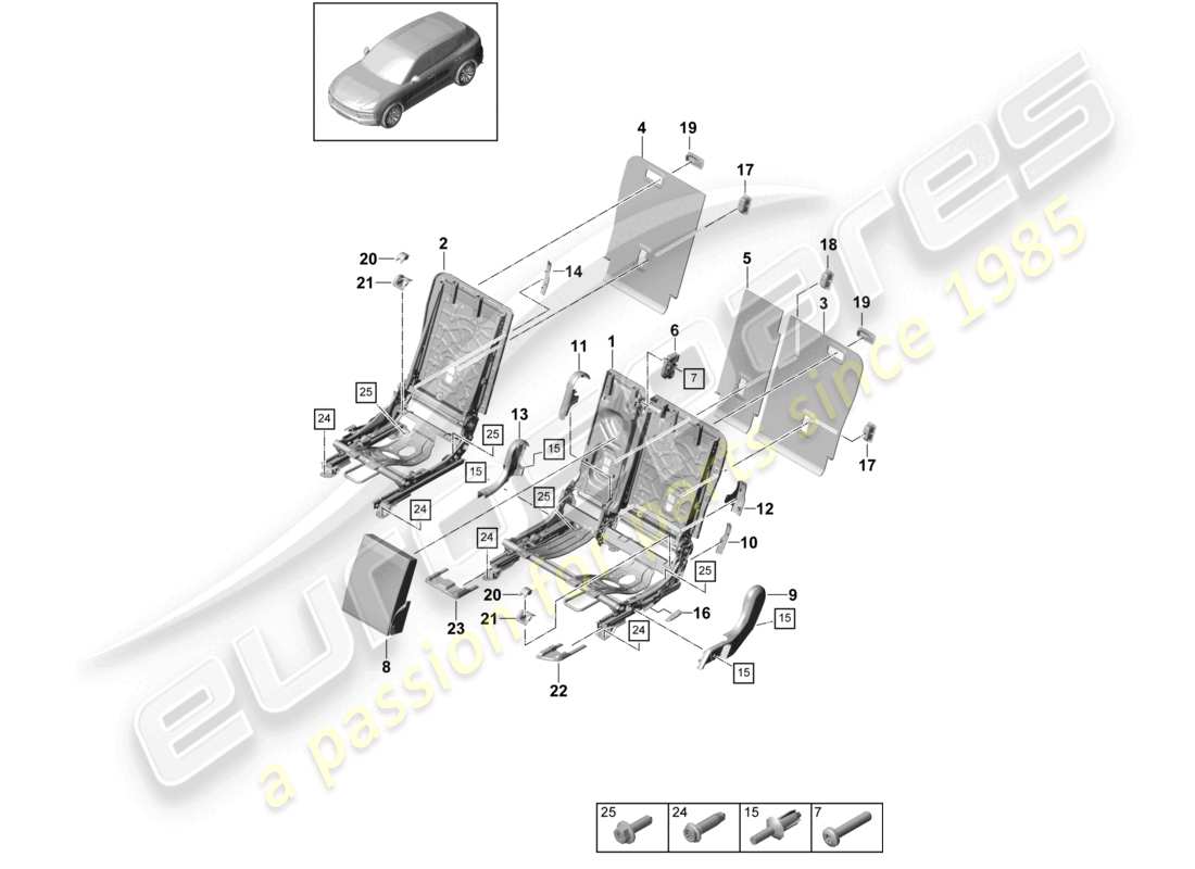 porsche 2023 (cayenne e3 9ya/9yb) back seat backrest trim accessories sports seat part diagram