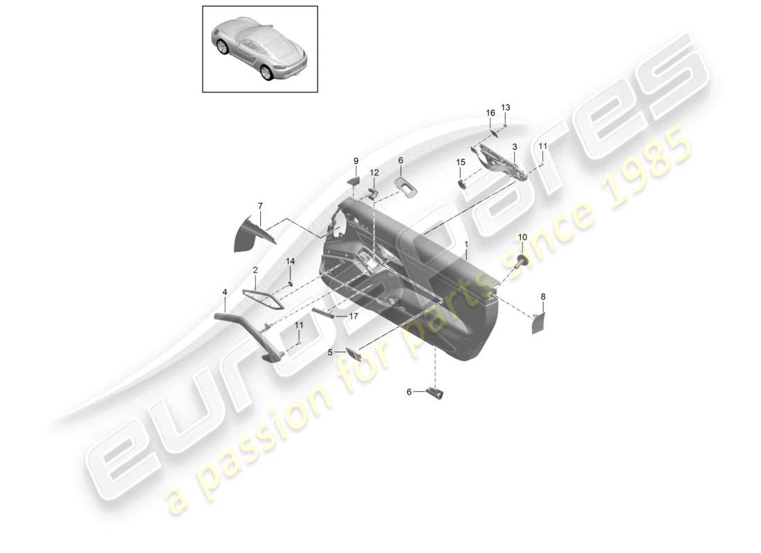 porsche 2025 (718 cayman) door panel accessories leatherette/leather part diagram