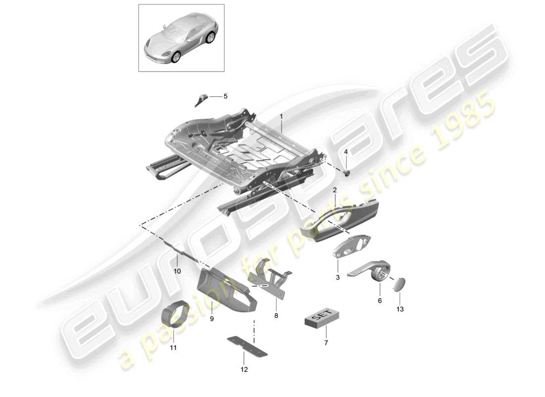 porsche 2024 (718 cayman) seat frame sports seat accessories bracket fire extinguishers part diagram