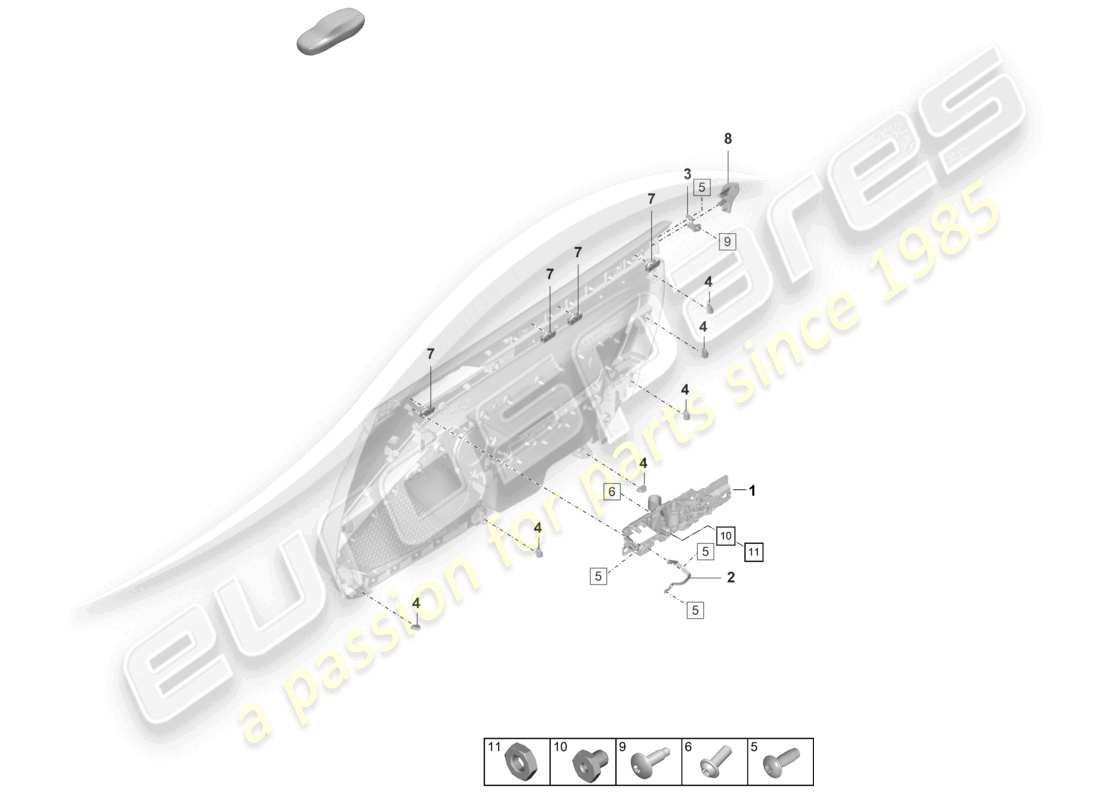 porsche 2022 (992-1 gt3/rs/st) door panel fasteners accessories part diagram