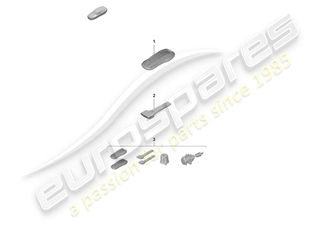 porsche 2022 (992-1 gt3/rs/st) handheld transmitter emergency key with specific lock 1 set of lock cylinders with handheld trans. & emerg. key w/o stipulated lock number part diagram