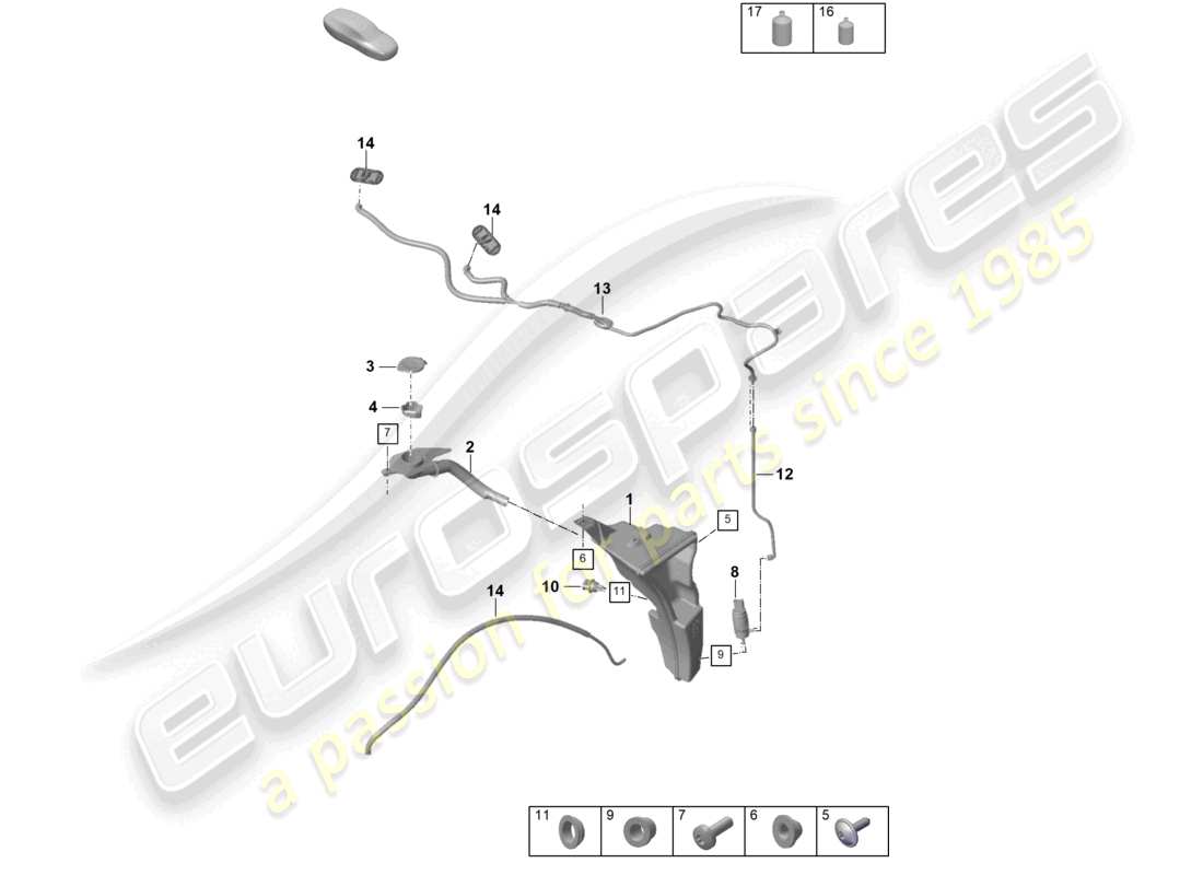 porsche 2021 (992-1 turbo / s) windscreen washer system part diagram