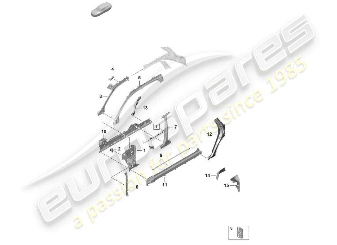 porsche 2025 (cayenne e3 pa) side part front, inner part diagram