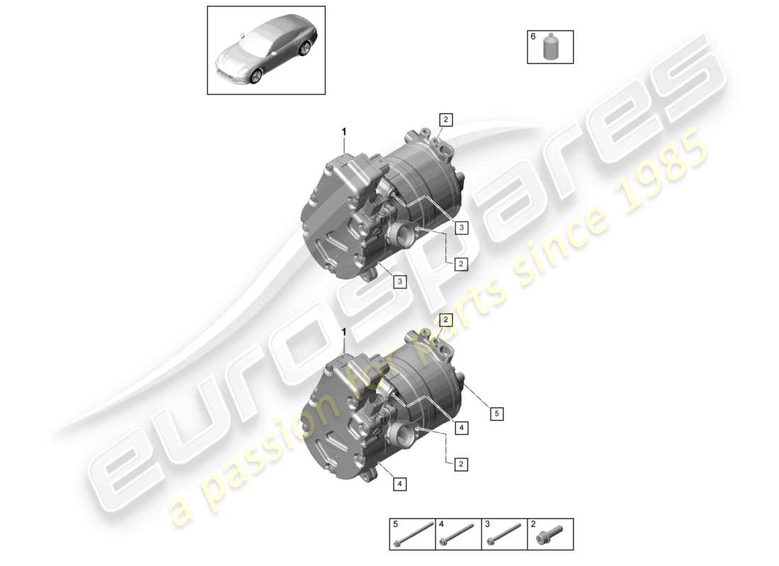 porsche 2021 (panamera 971-1) air conditioning hybrid compressor r134a parts diagram