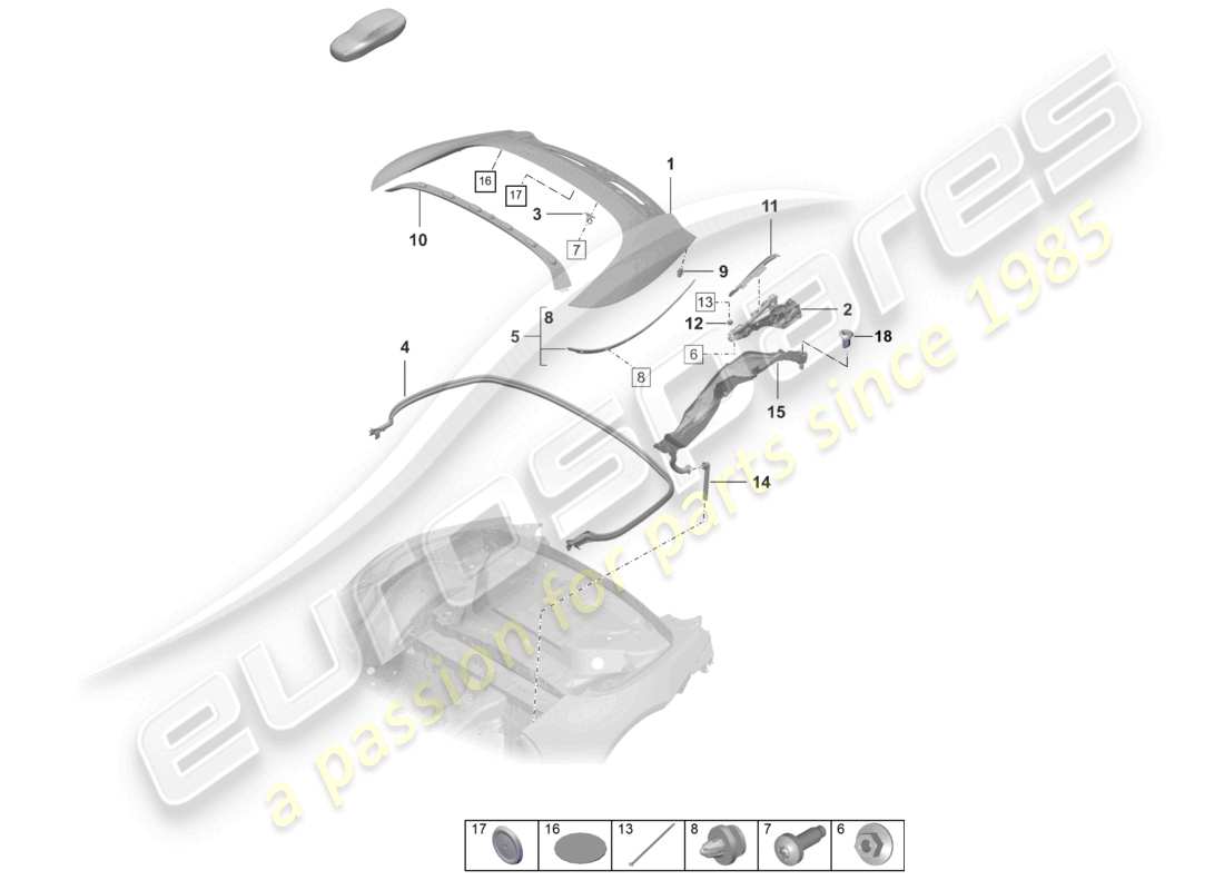 porsche 2022 (992-1) cabrio top stowage box cover part diagram