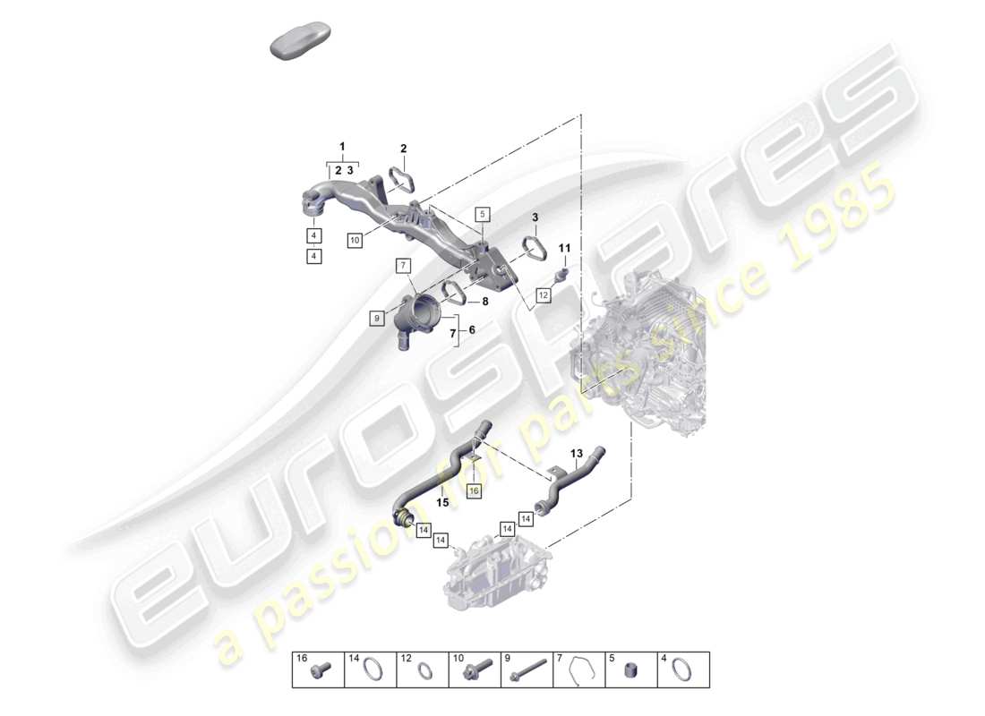 porsche 2025 (992-1 gt3/rs/st) assembly carrier coolant pipe parts diagram