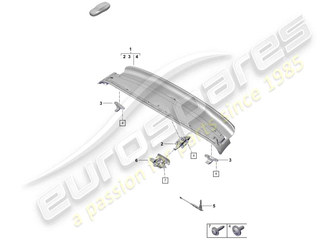 porsche 2021 (718 boxster spyder) top frame front roof frame catch part diagram