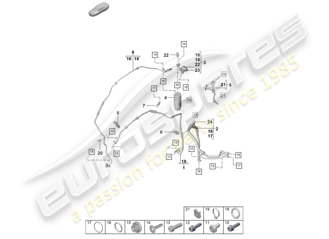 porsche 2022 (992-1 gt3/rs/st) air conditioning lhd refrigerant line (expansion valve >drier) part diagram