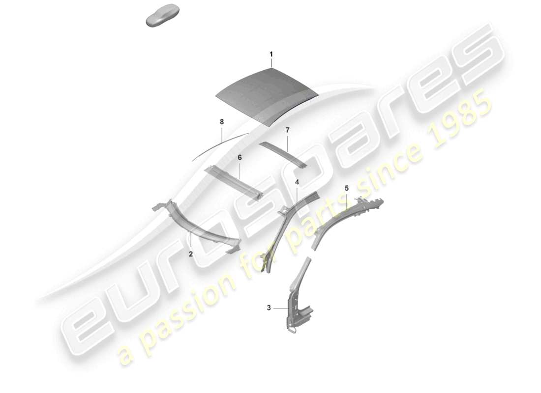 porsche 2021 (992-1 gt3/rs/st) roof a-pillar part diagram