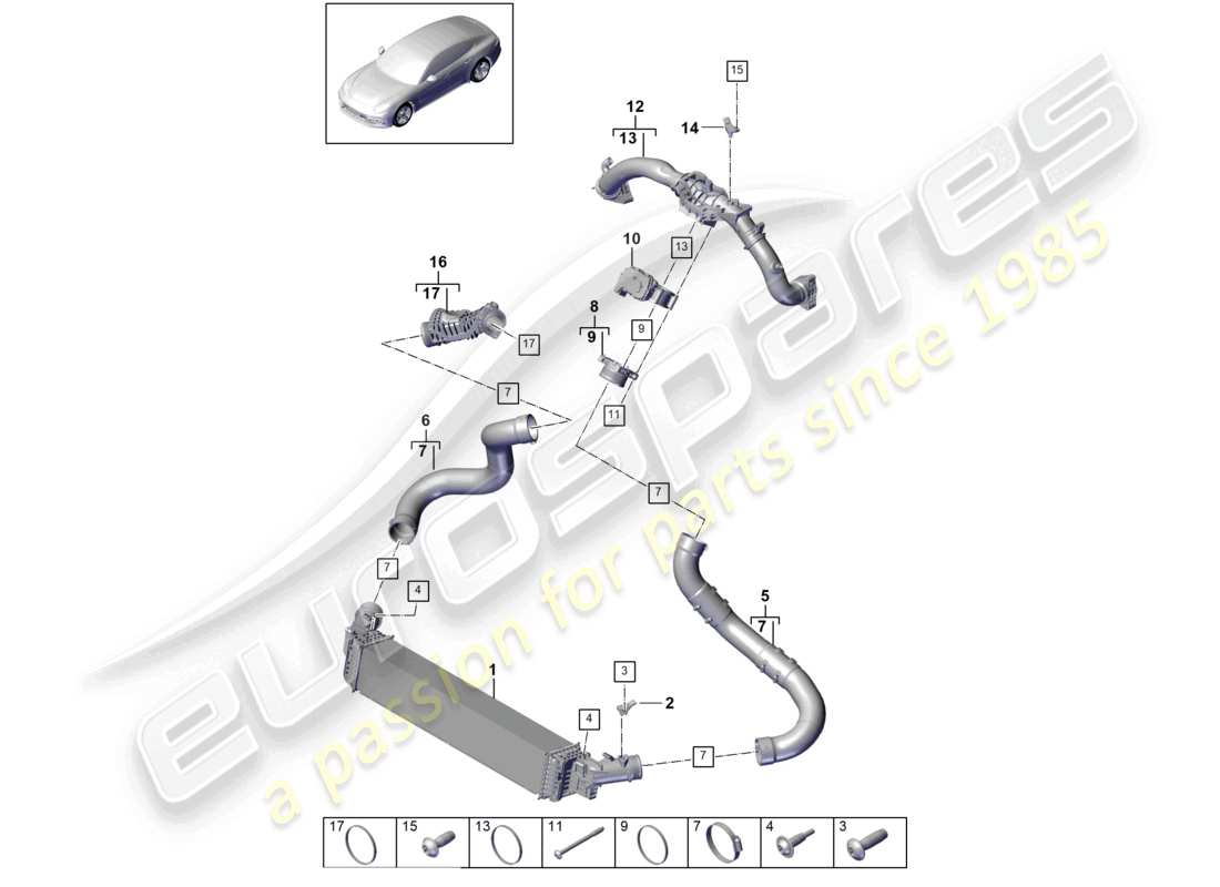 porsche 2021 (panamera 971-1) charge air cooler pressure pipe parts diagram