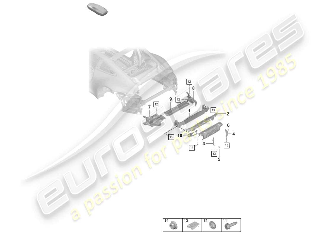 porsche 2021 (992-1 turbo / s) bumper carrier rear and heat shield part diagram