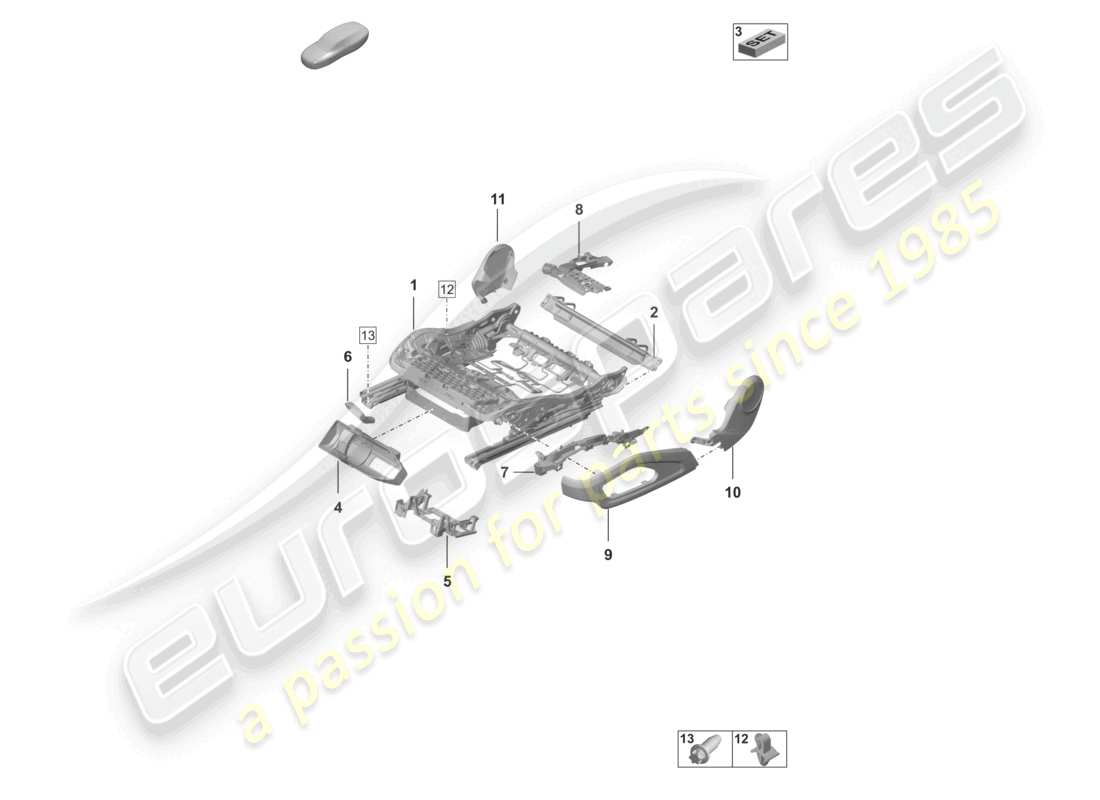 porsche 2023 (992-1 gt3/rs/st) seat frame accessories sundry part diagram