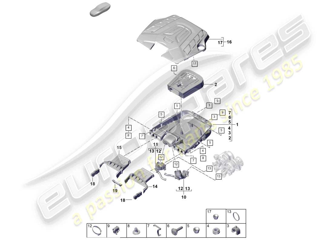 porsche 2026 (cayenne e3 pa) air filter with connecting parts engine cover part diagram