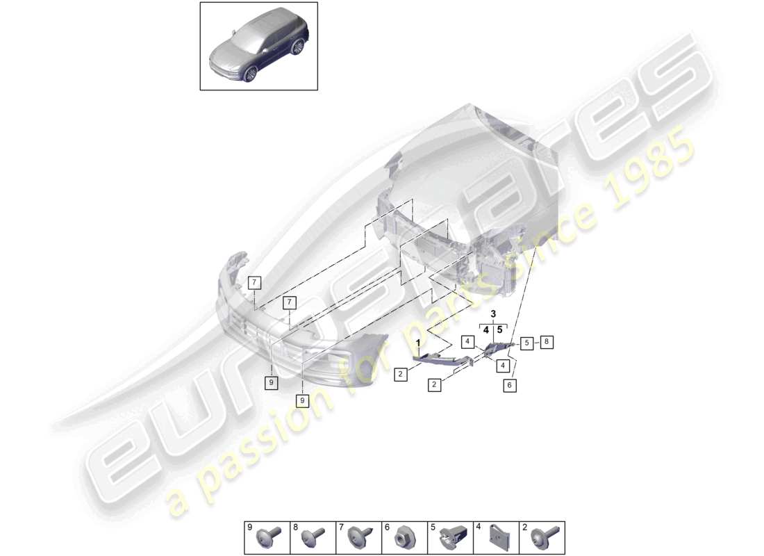 porsche 2021 (cayenne e3 9ya/9yb) fasteners front bumper parts diagram
