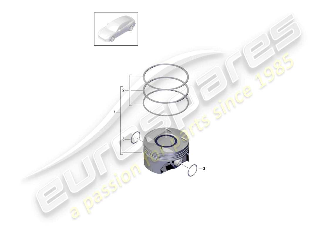porsche 2021 (panamera 971-1) piston caution: no mixed installation of different manufacturers permitted. when replacing individual parts, only use the manufact. that is currently installed. a change in manufacturer is possible when replacing all fitted parts. part diagram