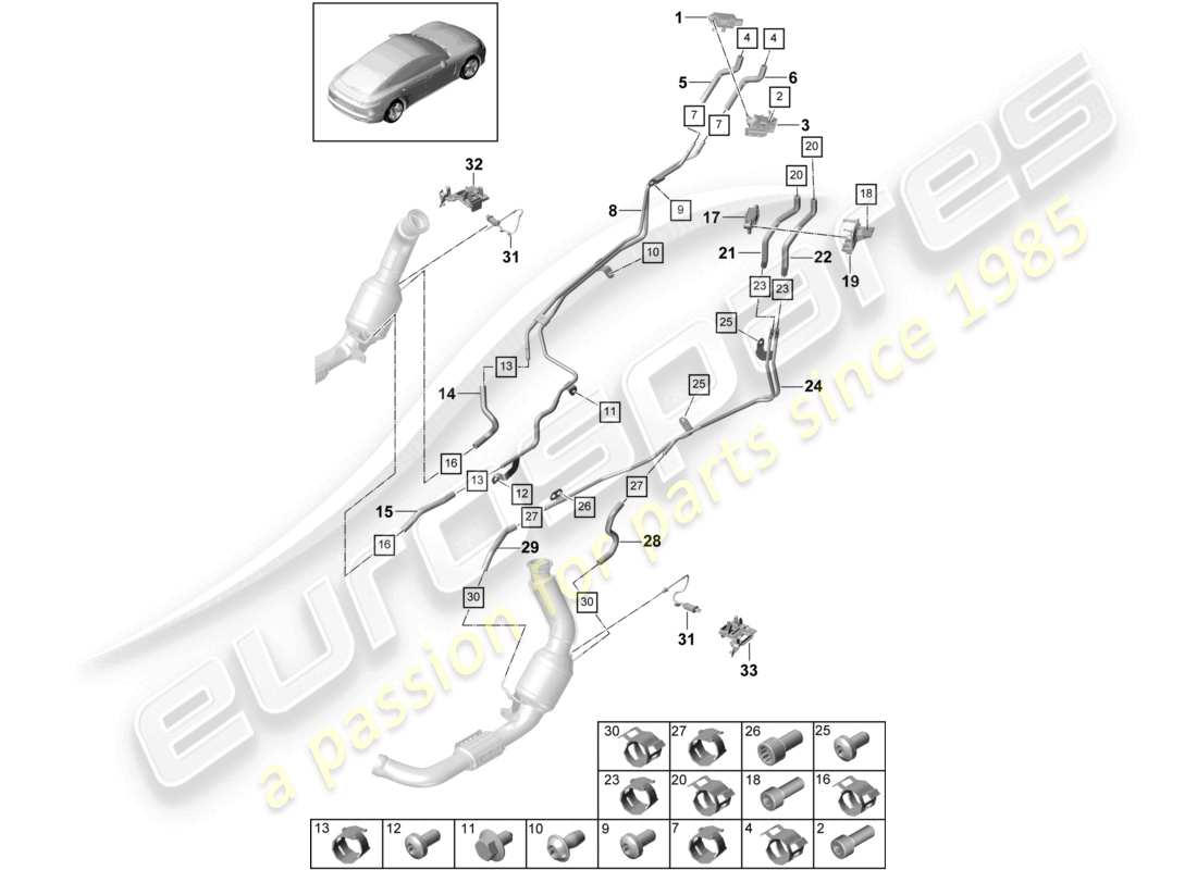porsche 2021 (panamera 971-1) exhaust system exhaust gas treatment system sensors for vehicles with a petrol particulate filter part diagram