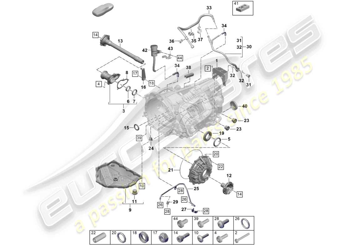 porsche 2025 (992-2 gt3) 7-speed dual clutch gearbox - pdk - individual parts part diagram