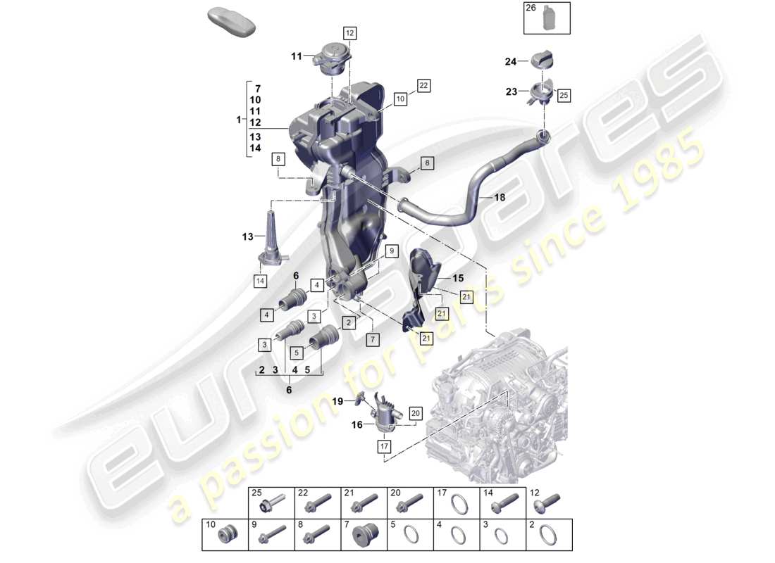 porsche 2023 (992-1 gt3/rs/st) engine (oil press./lubrica.) oil tank engine oil part diagram