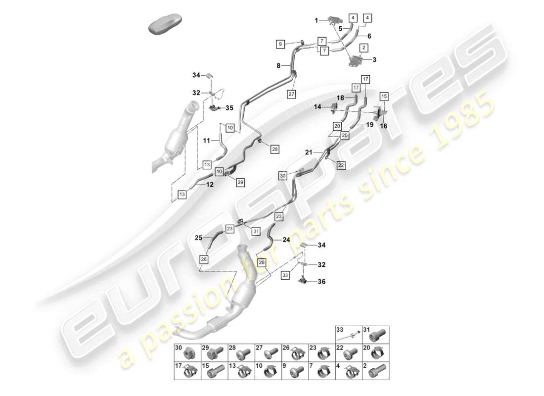 porsche 2023 (panamera 971-2) exhaust system exhaust gas treatment system sensors for vehicles with a petrol particulate filter part diagram