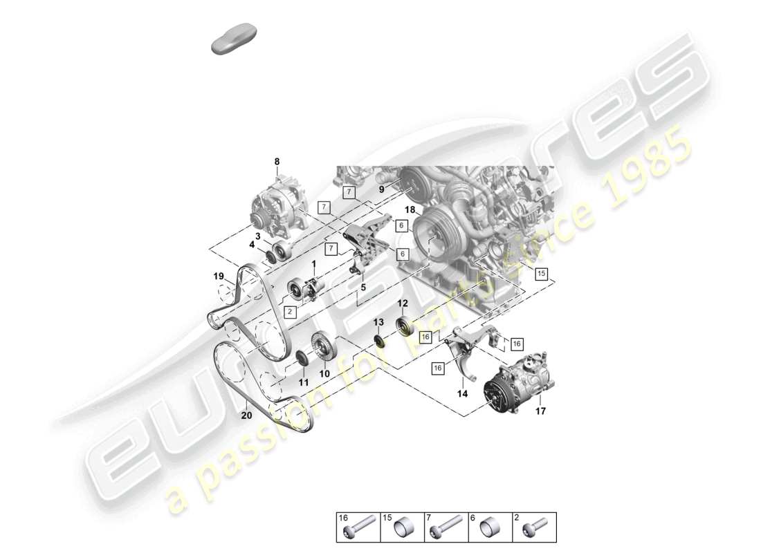 porsche 2026 (cayenne e3 pa) poly-v-belt belt tensioner damper parts diagram