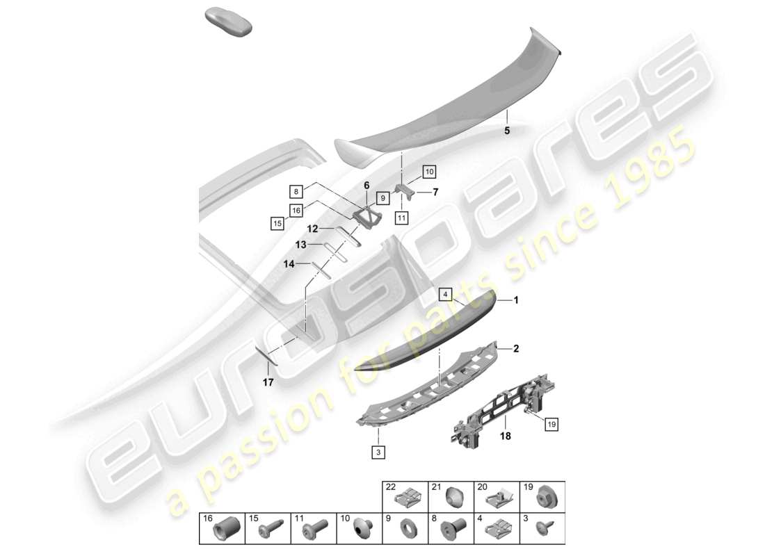porsche 2021 (718 cayman gt4) rear spoiler parts diagram