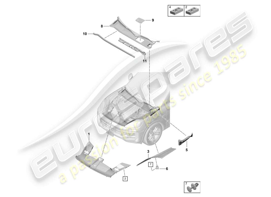 porsche 2023 (cayenne e3 pa) cover panel engine bay front end part diagram