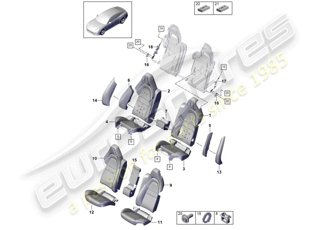 porsche 2021 (panamera 971-1) seat rear comfort version foam part part diagram