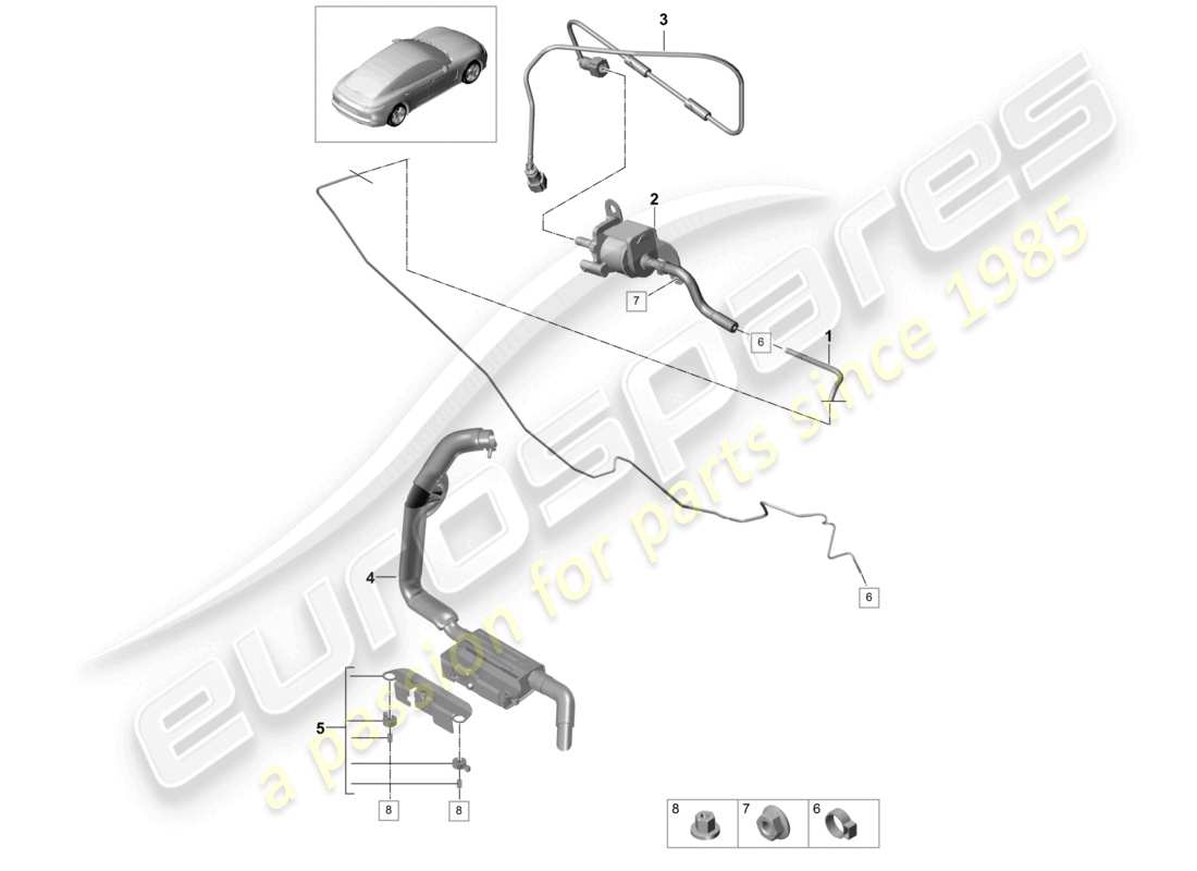 porsche 2021 (panamera 971-1) auxiliary heater fuel supply system and exhaust system part diagram