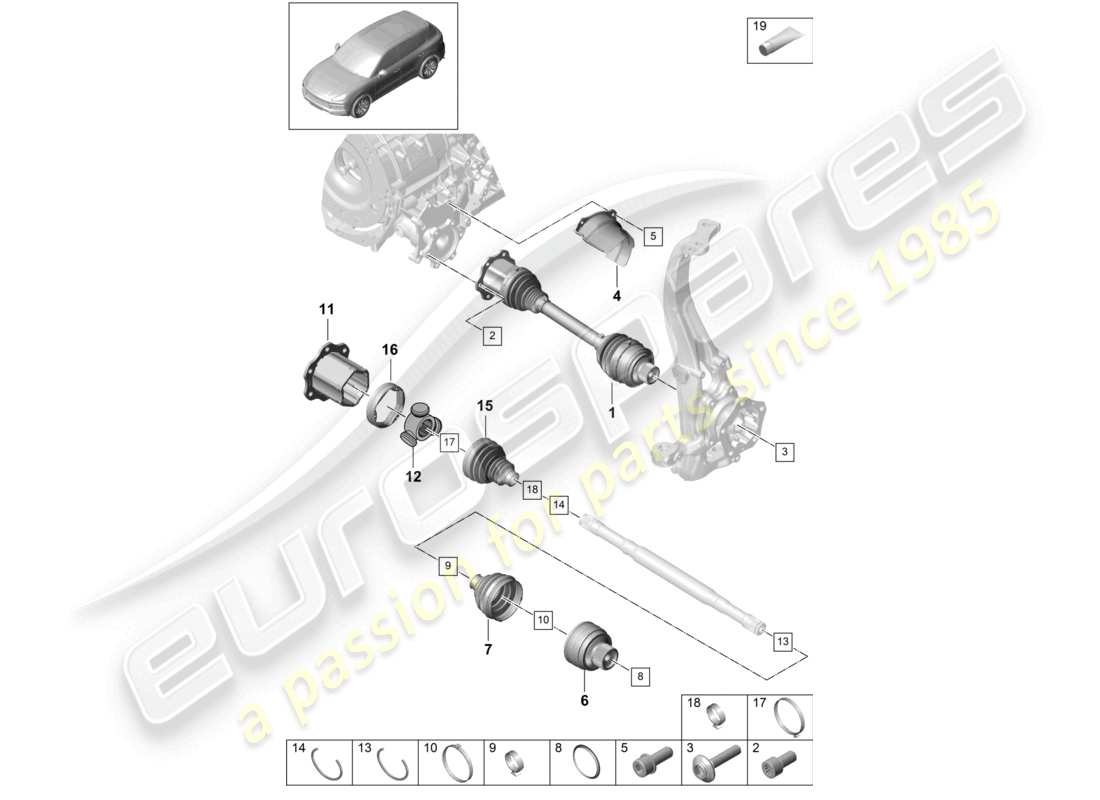 porsche 2021 (cayenne e3 9ya/9yb) drive shaft front axle parts diagram