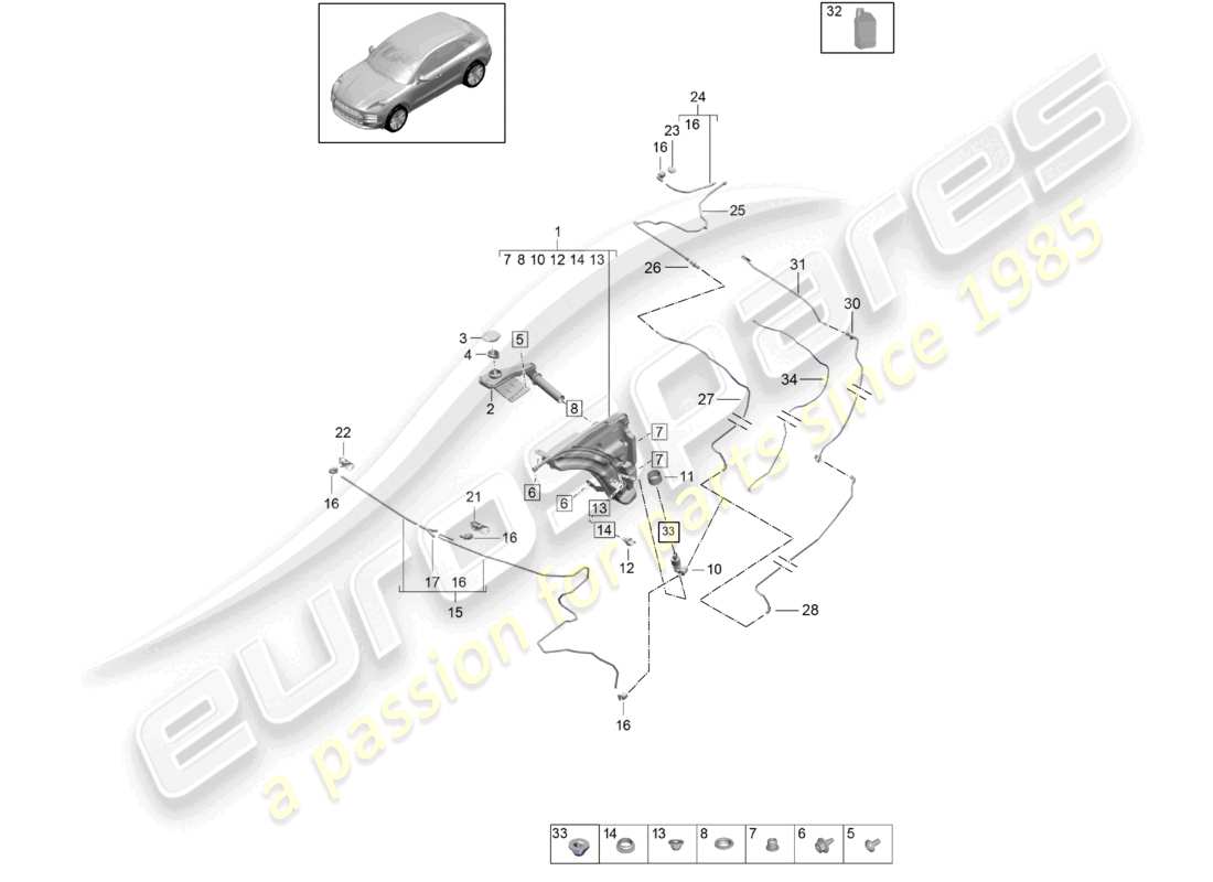 porsche 2021 (macan) windscreen washer system part diagram