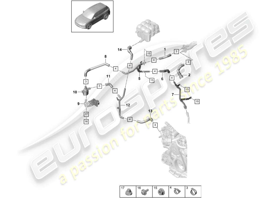 porsche 2021 (cayenne e3 9ya/9yb) heater without: auxiliary heater parts diagram