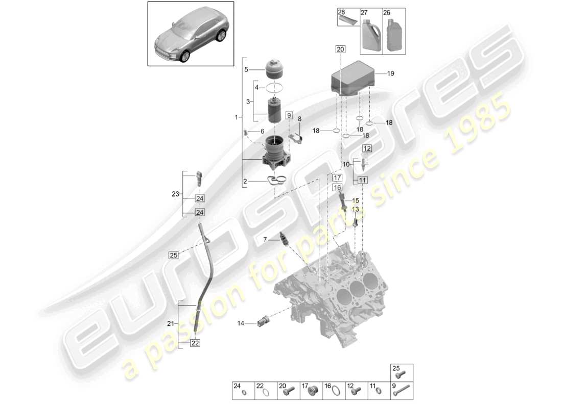 porsche 2021 (macan) oil filter console oil cooler part diagram