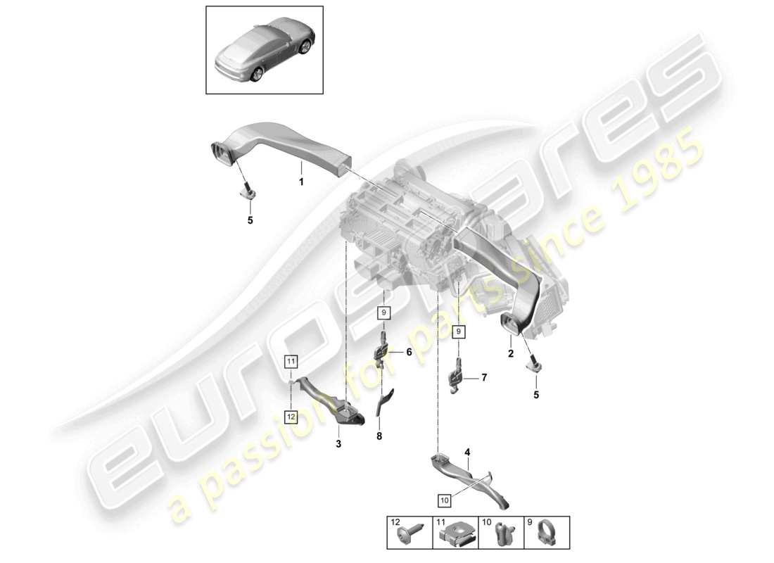 porsche 2021 (panamera 971-1) air guide air conditioning dashboard part diagram