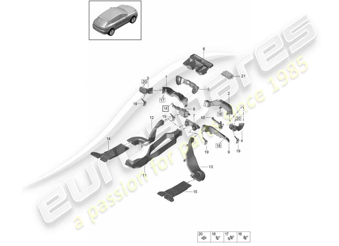 porsche 2021 (macan) air guide heat., vent. and ac system part diagram